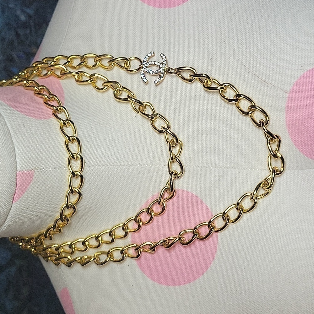 Chanel Vintage Gold Chain Extra Long Rhinestone CC Layering Necklace 03S